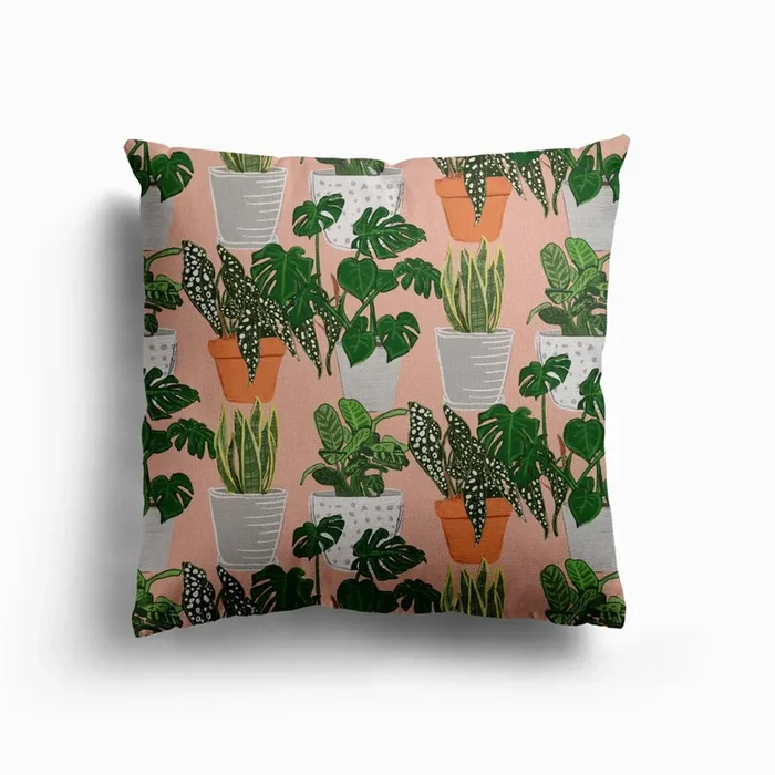 Indoor Garden Pink Canvas Cushion by Susana Costa