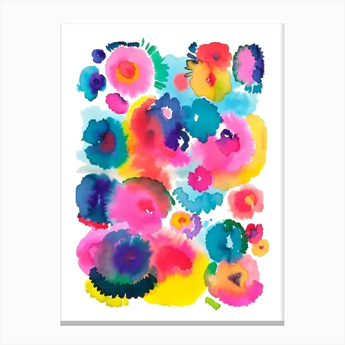 Ink Painterly Colorful Floral Canvas Print by Ninola Design