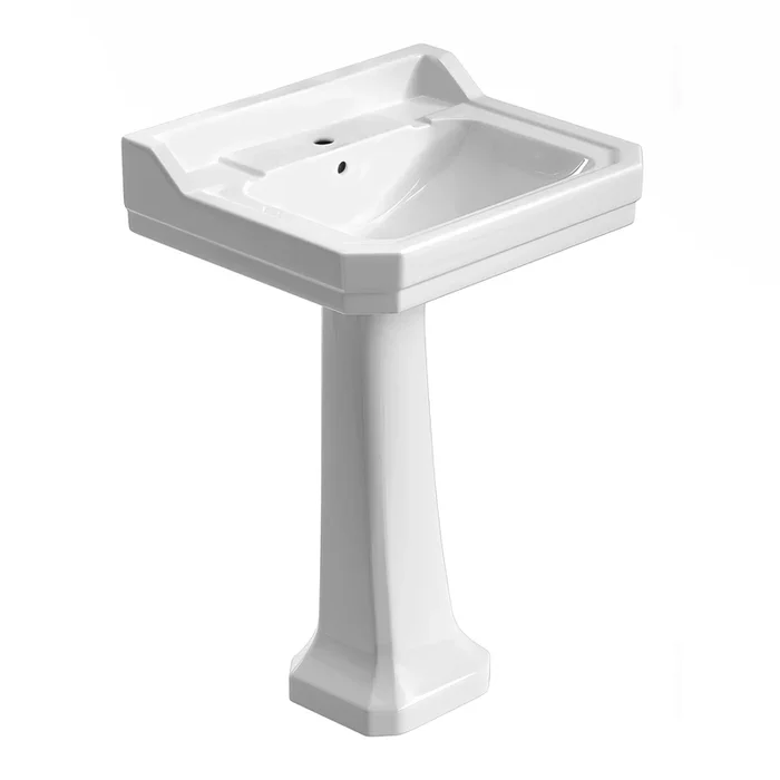 Isabella Collection Traditional Pedestal with Integrated Large Rectangular Bowl, Backsplash, Dual Soap Ledges, Decorative Trim and Overflow