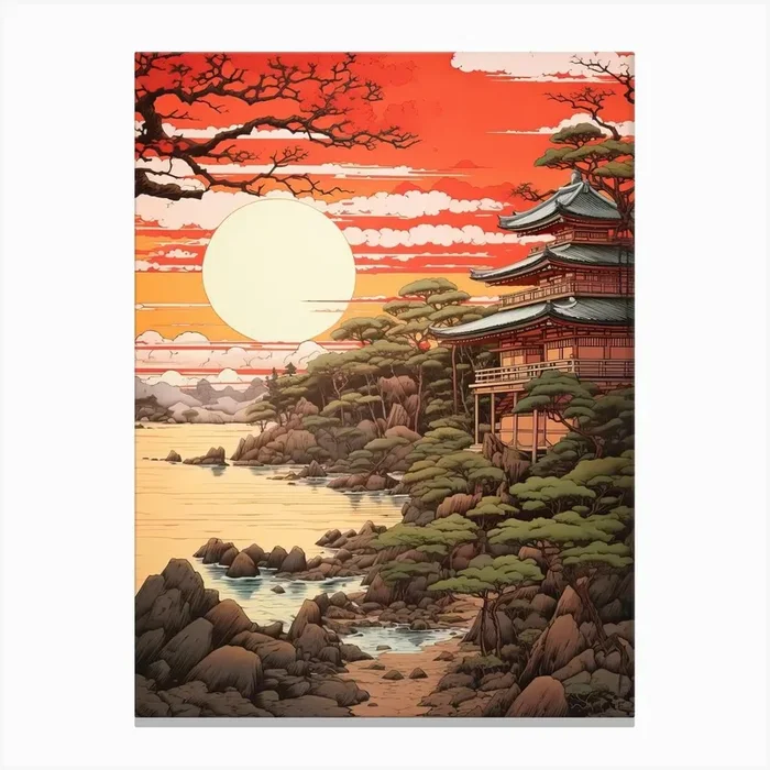 Ise Grand Shrine In Mie, Ukiyo E Drawing 3 Canvas Print by Ukiyo-e Wonders