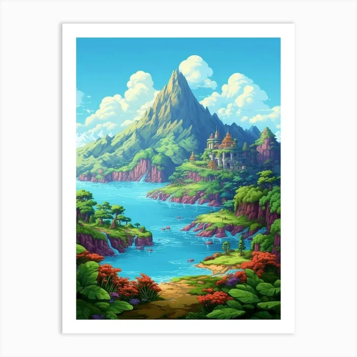 Island Landscape Pixel Art 4 Art Print by PixelPerfect