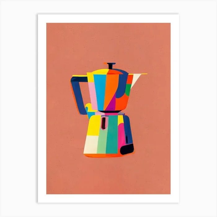 Italian Coffee Maker Colourful Illustration Art Print by Mambo