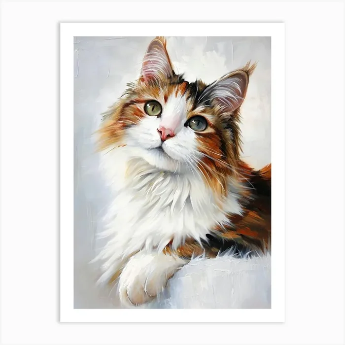 Japanese Bobtail Cat Painting 3 Art Print by Woof and Whiskers