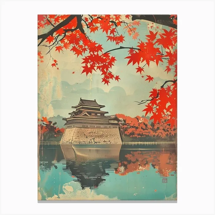 Japanese Castle In The Autumnal Leaves Mid Century Modern Canvas Print by Japan Journey