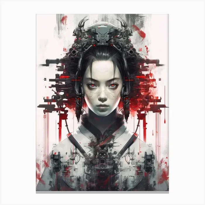 Japanese Cyberpunk Cyborg Girl Canvas Print by Lootprint