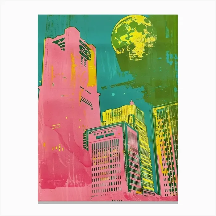 Japanese Retro Cityscape Silkscreen 4 Canvas Print by Japan Journey