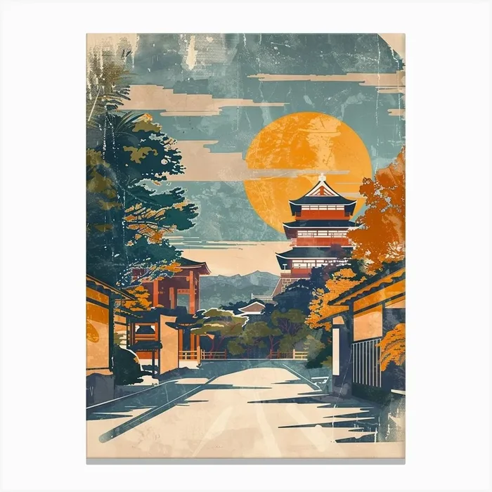 Japanese Traditional Street Mid Century Modern Canvas Print by Japan Journey