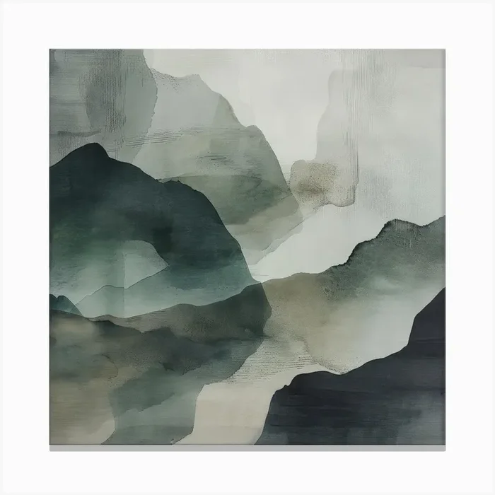 Japanese Watercolour Of Mount Gassan 1 Canvas Print by Hue Horizons Art Prints