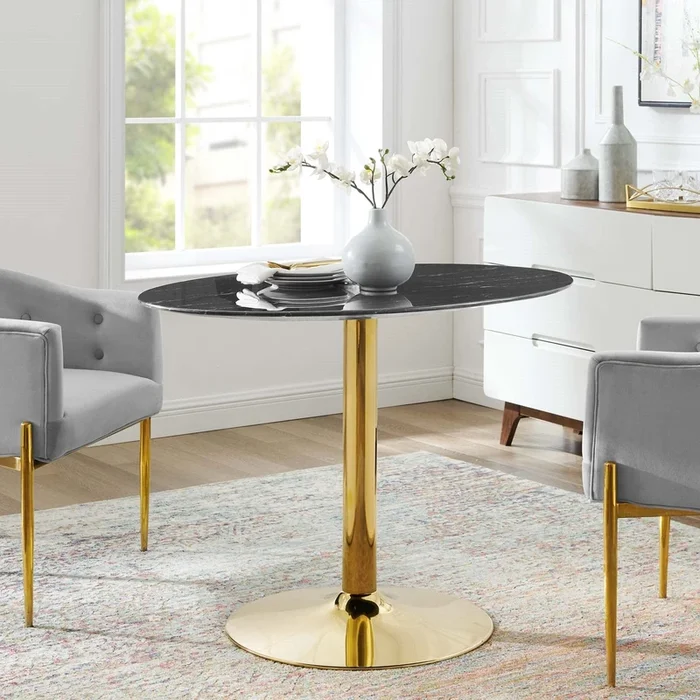 Jena 42 “Gold Base Black Artificial Marble Dining Table