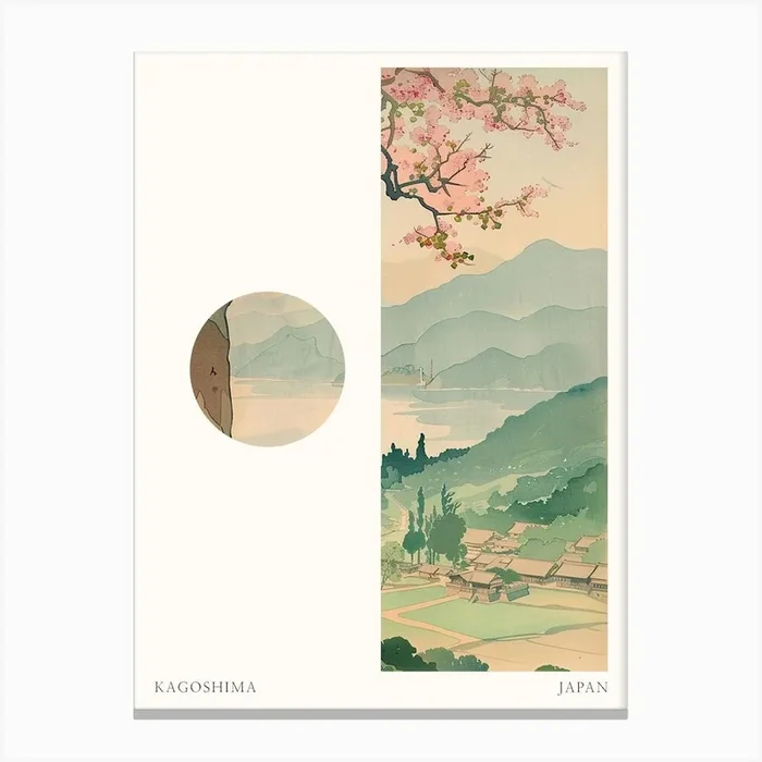 Kagoshima Japan 1 Cut Out Travel Poster Canvas Print by Japan Journey