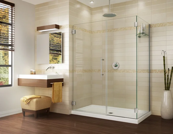 Kara Left Handed Oval Hinge 2 sided Shower Door with Straight Handle & Flat Towel Bar