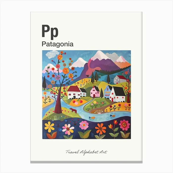 Kids Travel Alphabet Patagonia 3 Canvas Print by Scribble Studio
