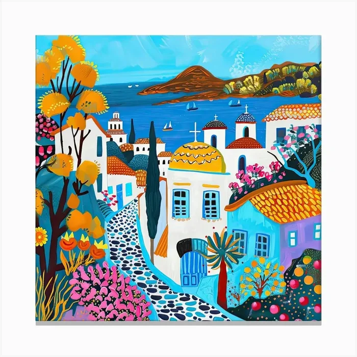 Kids Travel Illustration Greece 2 Canvas Print by Scribble Studio