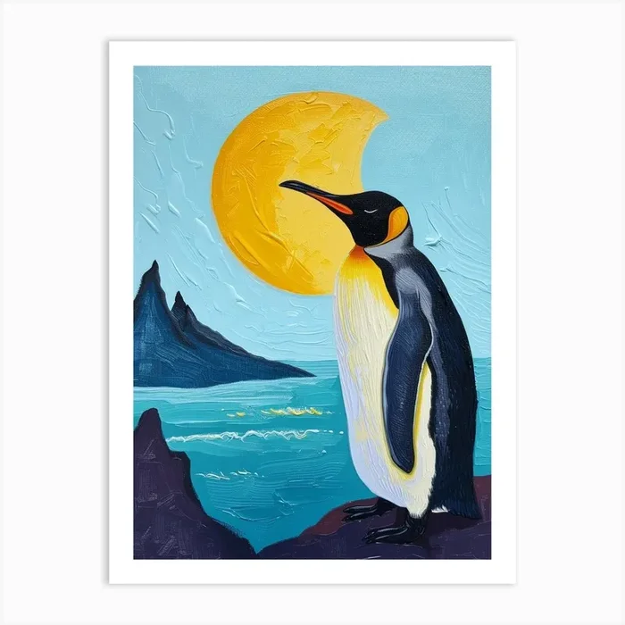 King Penguin Half Moon Island Colour Block Painting 1 Art Print by Energy of the Sea