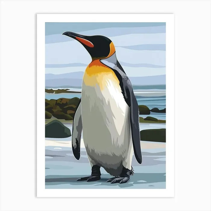 King Penguin Isabela Island Minimalist Illustration 2 Art Print by Energy of the Sea