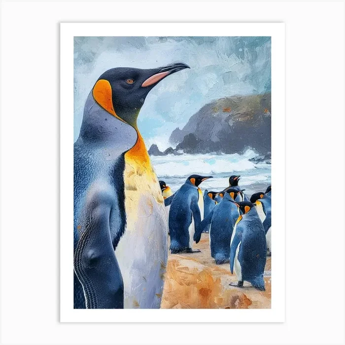 King Penguin Oamaru Blue Penguin Colony Colour Block Painting 1 Art Print by Energy of the Sea