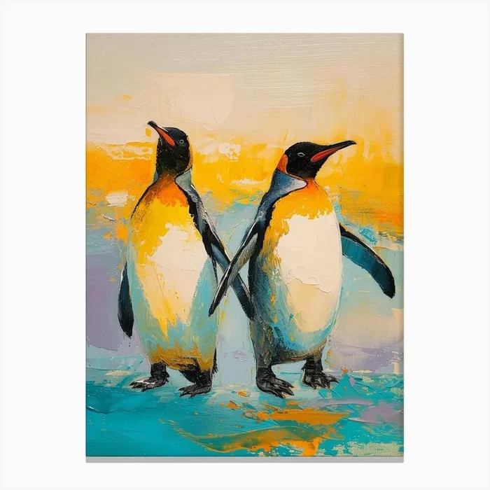 King Penguin Oamaru Blue Penguin Colony Colour Block Painting 4 Canvas Print by Energy of the Sea
