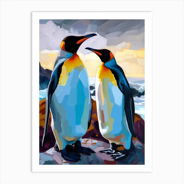 King Penguin Paradise Harbor Colour Block Painting 4 Art Print by Energy of the Sea