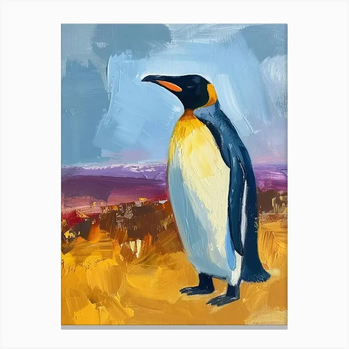 King Penguin Salisbury Plain Colour Block Painting 4 Canvas Print by Energy of the Sea