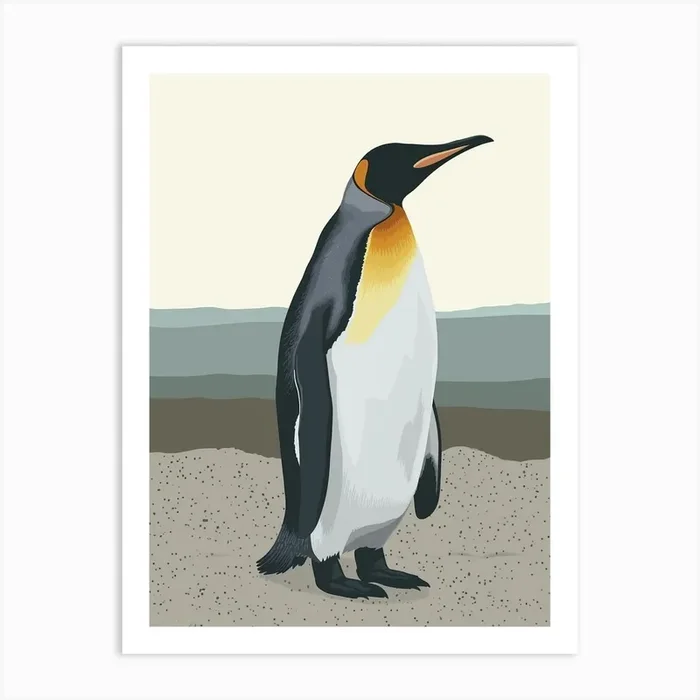 King Penguin Salisbury Plain Minimalist Illustration 3 Art Print by Energy of the Sea