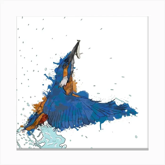 Kingfishers Catch White Square Canvas Print by Kits Concepts