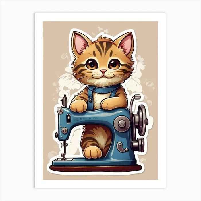 Kitten On Sewing Machine Art Print by Shopwithmeea