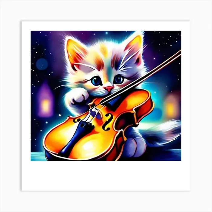 Kitten Playing Violin Art Print by AresDigital