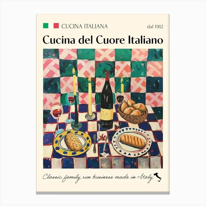 La Cucina Del Cuore Italiano Trattoria Italian Poster Food Kitchen Canvas Print by Artful Appetite
