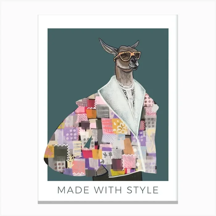 Lama In Patched Jacket Canvas Print by Raspberry Print