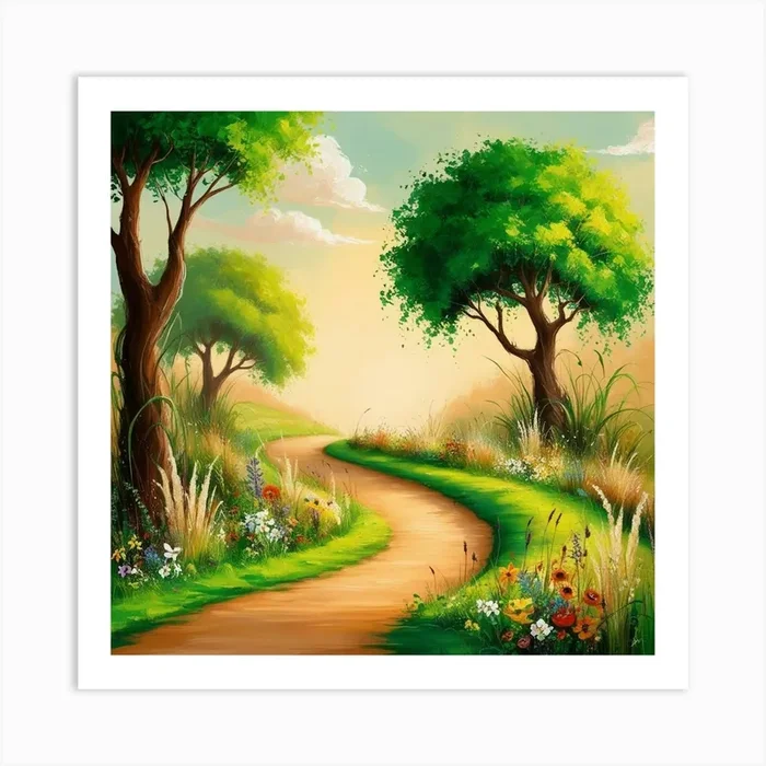 Landscape With Trees And Flowers Art PrintH by Hegazy