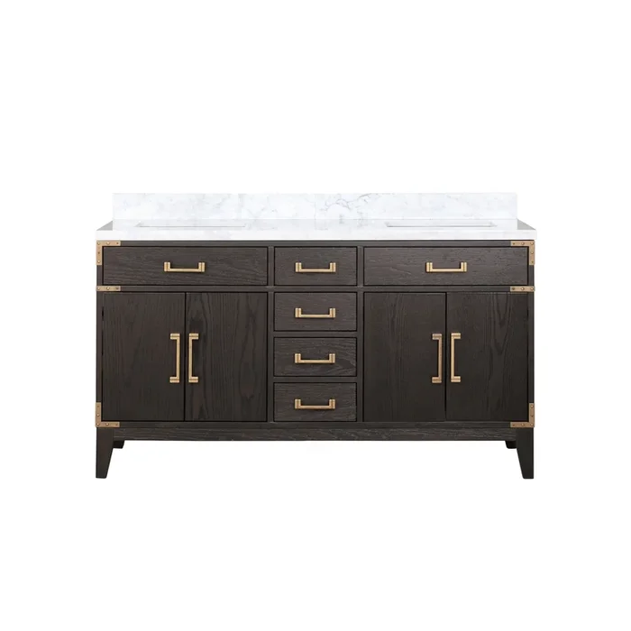 Laurel 60 in W x 22 in D Brown Oak Double Bath Vanity and Carrara Marble Top