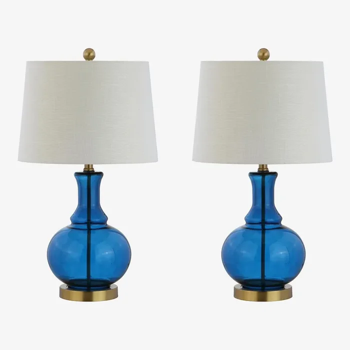 Lavelle LED Table Lamps – Cobalt Blue / Brass Gold – Glass – Set of 2 by JONATHAN Y