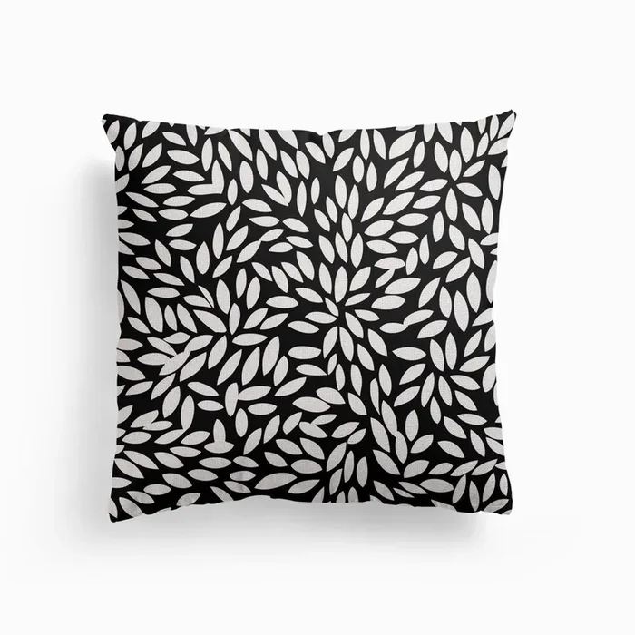 Leaves Black Canvas Cushion by Laurie Hastings