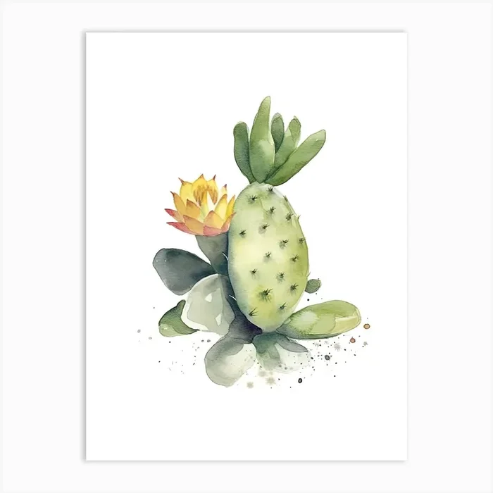 Lemon Ball Cactus Watercolour Drawing 1 Art Print by Prickly Pear Art