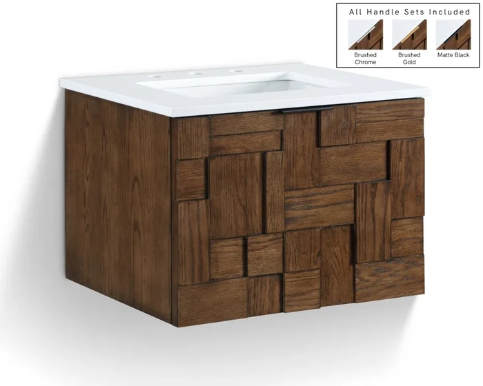 Leonardo 24 ” White Engineered Stone And Solid Wood Wall Mounted Bathroom Vanity