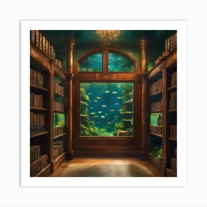 Library With An Aquarium Art Print by VerdeBloom