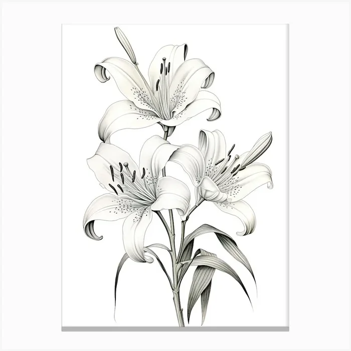 Lilies Flower Vintage Botanical 1 Canvas Print by Whimsical Meadows