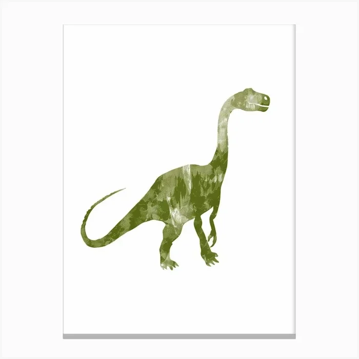 Lime Green Dinosaur Silhouette 1 Canvas Print by Dino Delights