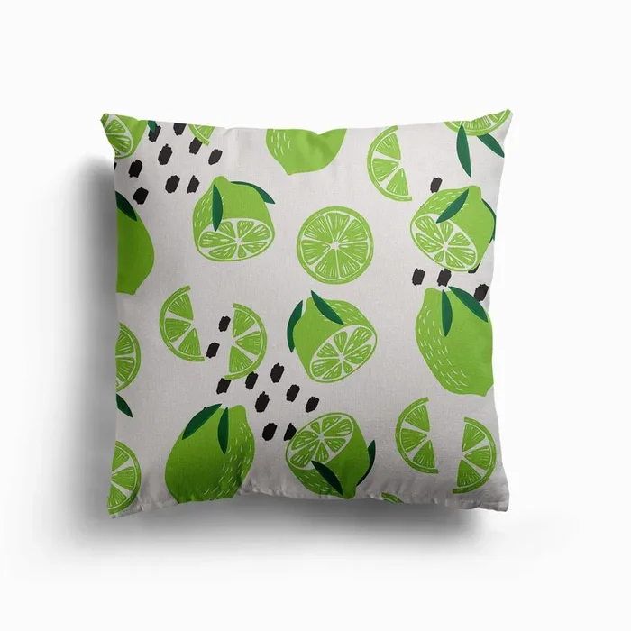 Lime Pattern On White With Decoration Canvas Cushion by BlueLela