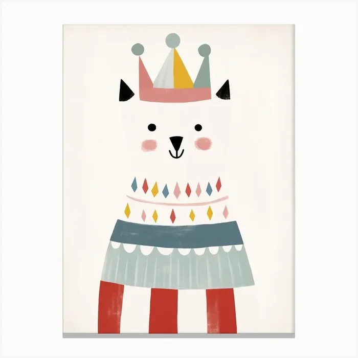 Little Arctic Fox 1 Wearing A Crown Canvas Print by Scribble Studio