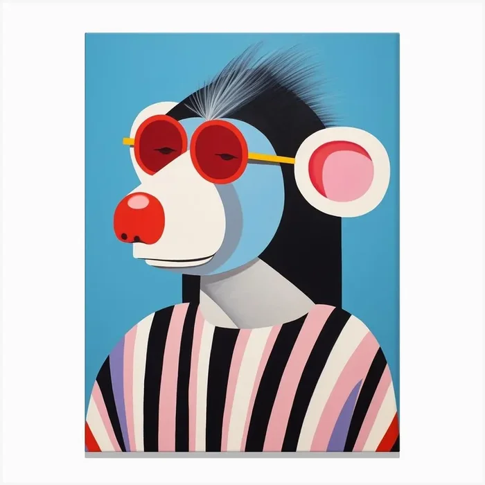 Little Baboon Wearing Sunglasses Canvas Print by Scribble Studio