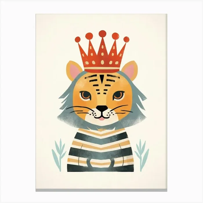Little Bengal Tiger 3 Wearing A Crown Canvas Print by Scribble Studio
