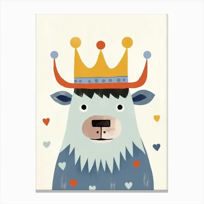 Little Buffalo 1 Wearing A Crown Canvas Print by Scribble Studio