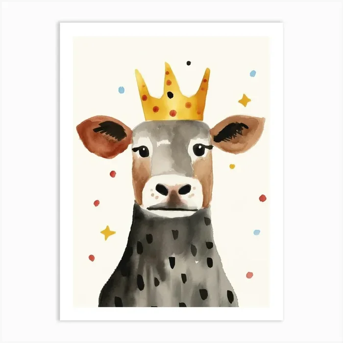 Little Cow 2 Wearing A Crown Art Print by Scribble Studio