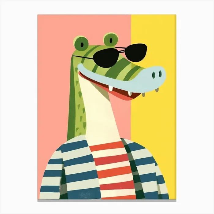 Little Crocodile 3 Wearing Sunglasses Canvas Print by Scribble Studio