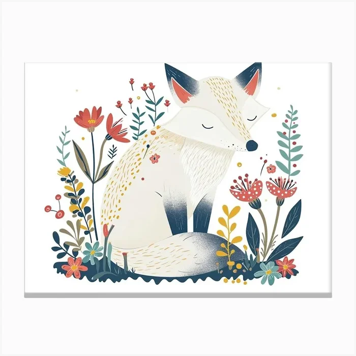 Little Floral Arctic Fox 4 Canvas Print by Scribble Studio