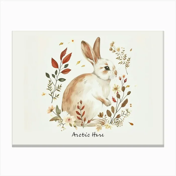 Little Floral Arctic Hare 2 Poster Canvas Print by Scribble Studio