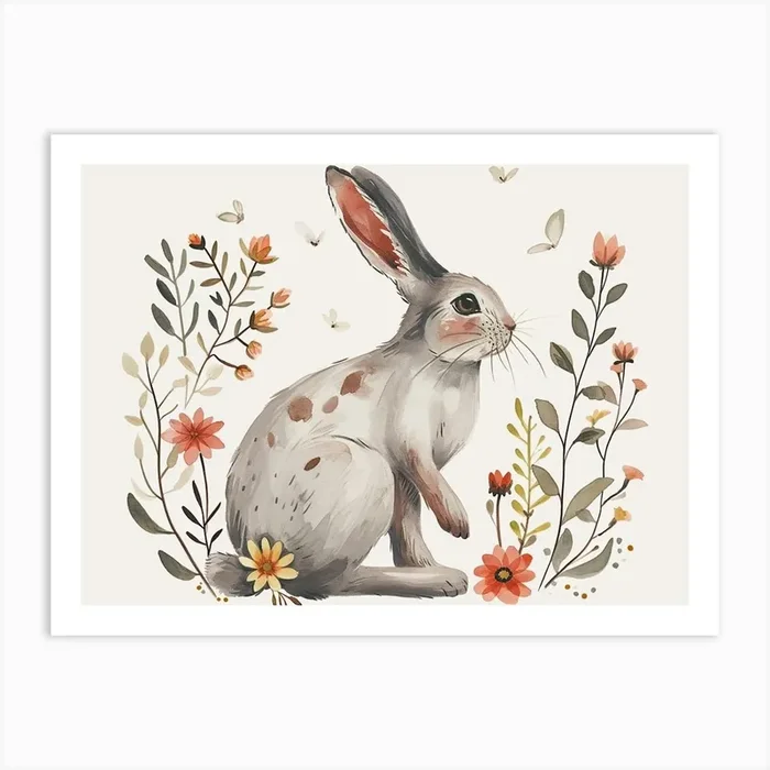 Little Floral Arctic Hare 4 Art Print by Scribble Studio