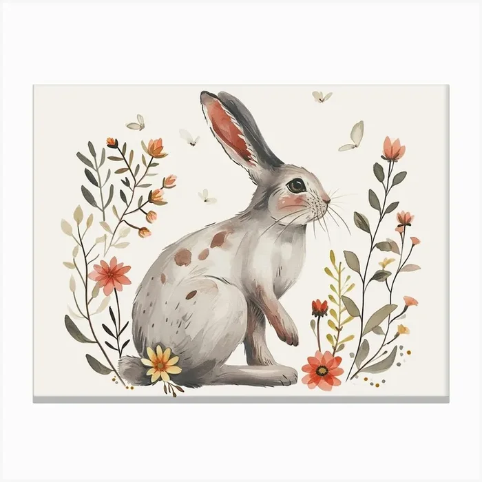 Little Floral Arctic Hare 4 Canvas Print by Scribble Studio