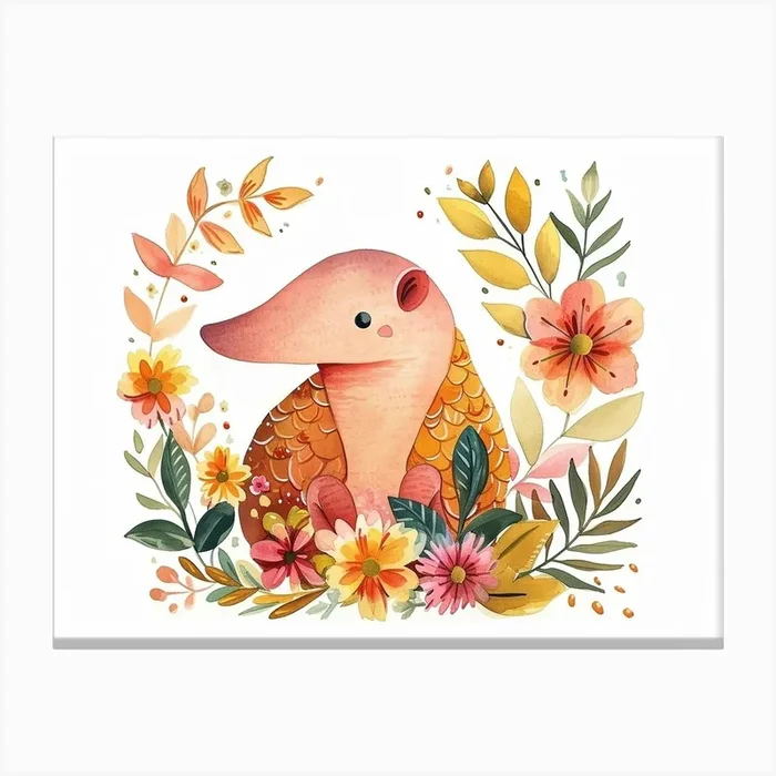 Little Floral Armadillo 2 Canvas Print by Scribble Studio